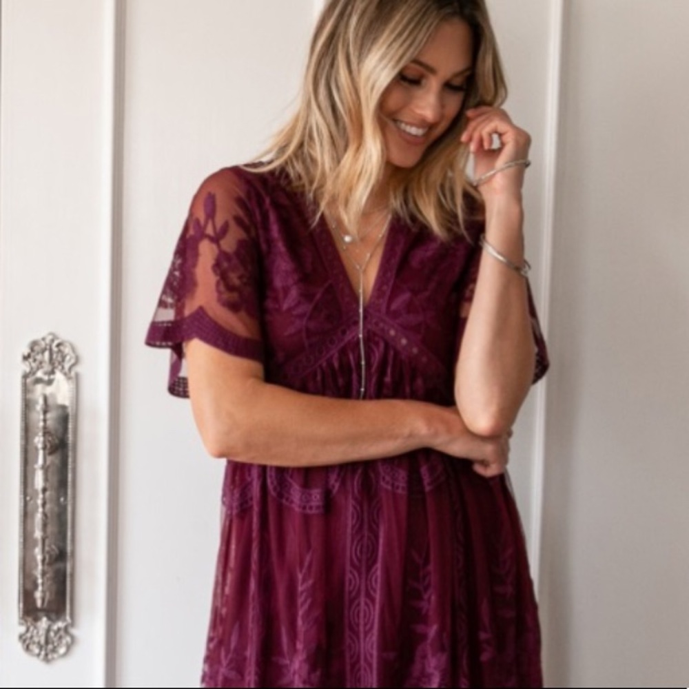 New*PinkBlush Plum Lace Mesh Overlay Maternity - Picture 4 of 12